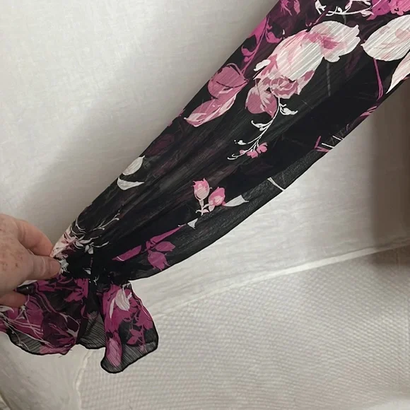 Roaman’s chiffon sheer arm sleeveless black underlies bodice pink black cream - Picture 7 of 14